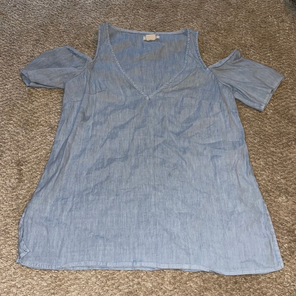 Silence + Noise Cold Shoulder Denim Blouse